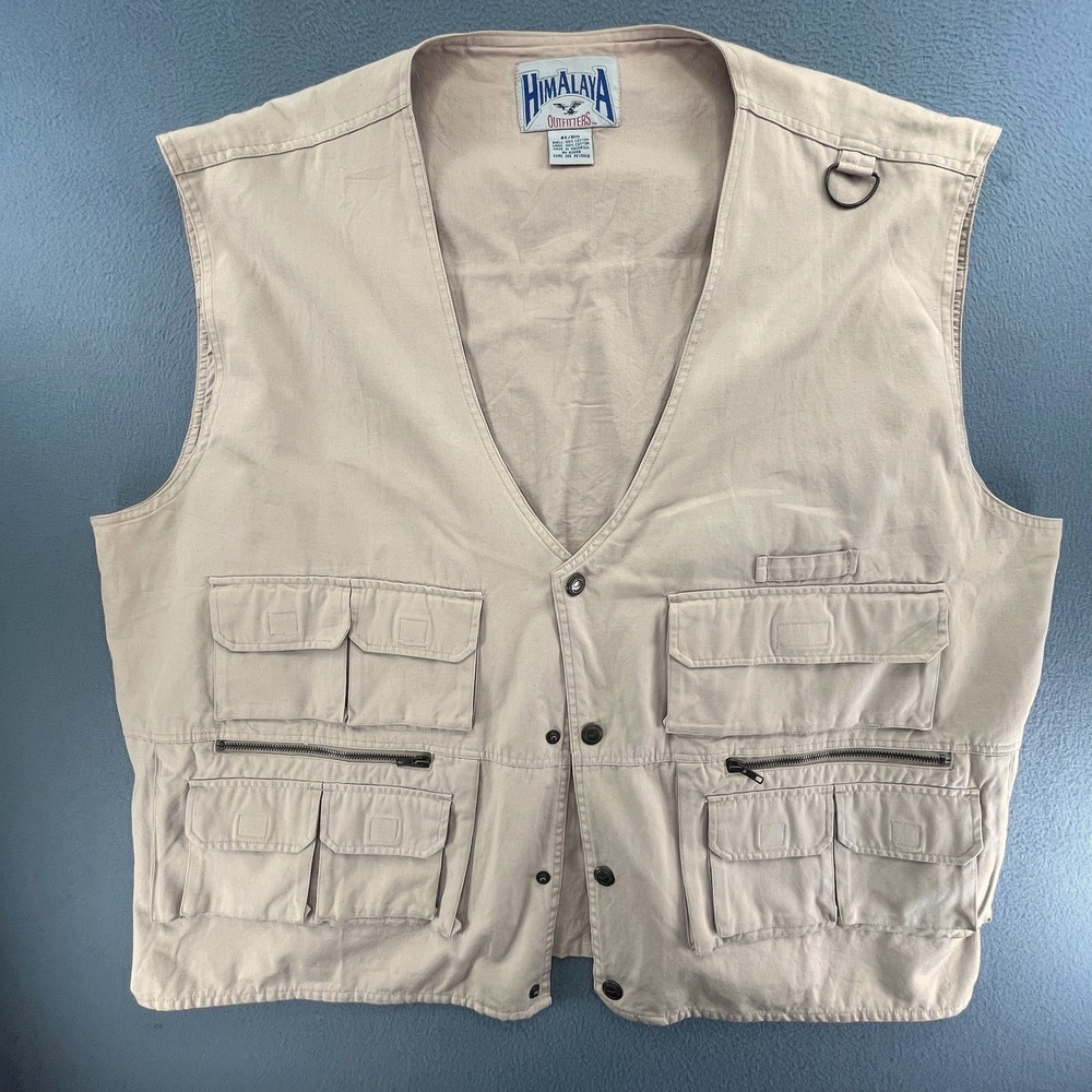 VTG Himalaya Outfitters Men 4X Fishing Vest Khaki Multi Pocket Safari Utility